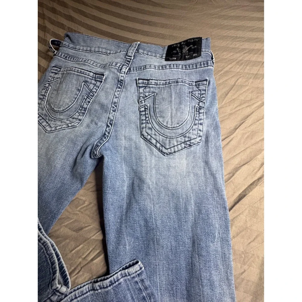 True Religion World Tour Straight Leg Light Wash Blue Denim Jeans Mens‎ 33x32